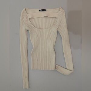 Zara Beige Ribbed Long Sleeve Top